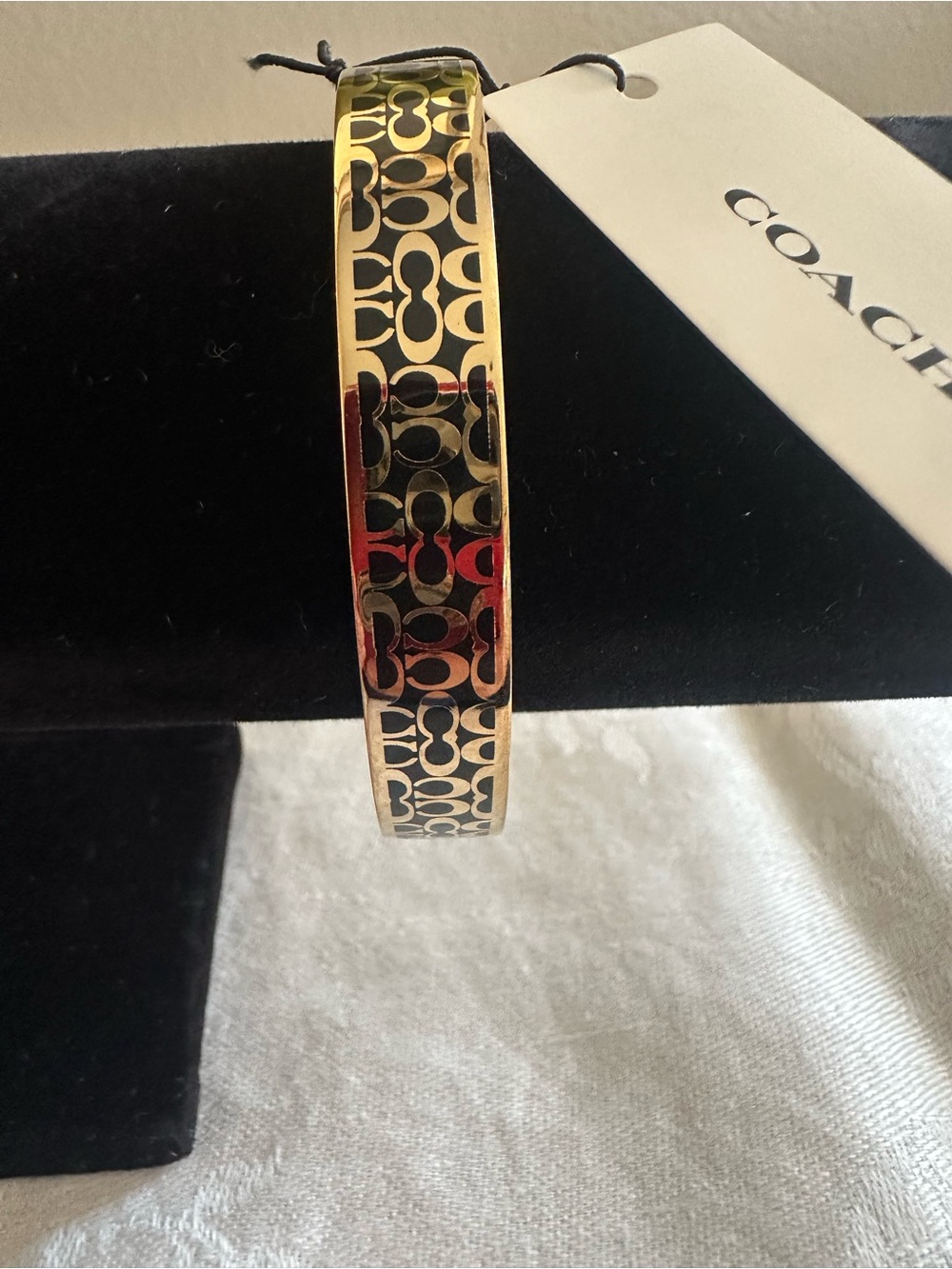Coach Gold and Black Signature Bangle Bracelet
